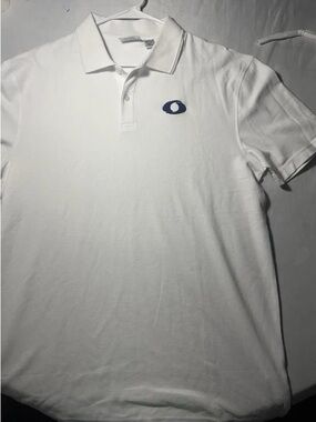 Classic White Short-Sleeve Polo with Blue Crest
